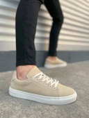 JY122 Mode Bağcıklı Süet Erkek Günlük Sneaker Ayakkabı SBT - Bej - 1