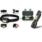 Usb Charge Zomlu El Feneri+ Ayarlanabilir Kafa Lambası thumbnail 1