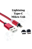 harry Mıknatıslı Değiştirilebilir Type-c-Lıghtning-Mikro Usb Uç Örgülü Manyetik Metal Şsarj Data Kablosu thumbnail 1