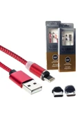 harry Mıknatıslı Değiştirilebilir Type-c-Lıghtning-Mikro Usb Uç Örgülü Manyetik Metal Şsarj Data Kablosu thumbnail 2