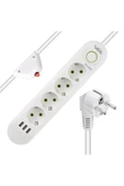 harry VEA 4'LÜ 1.5 METRE KABLOLU 3 USB'Lİ BEYAZ AKIM KORUMALI PRİZ BAKIR KABLO HARİCİ GÜÇ ANAHTARI - 5