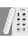 harry VEA 5'Lİ 1.5 METRE KABLOLU ANAHTARLI BEYAZ AKIM KORUMALI PRİZ BAKIR KABLO HARİCİ GÜÇ ANAHTARI thumbnail 1