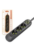 harry VEA 3'LÜ 1.5 METRE KABLOLU 3 USB'Lİ SİYAH AKIM KORUMALI PRİZ BAKIR  Uyumlu KABLO HARİCİ GÜÇ ANAHTARI thumbnail 4