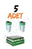 harry 5 ADET 9 Volt Pil - 9V Oyuncak Araba Drone Kumanda Pili -9Volt Çift Başlı Kare Pil - 1