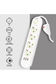harry VEA 4'LÜ 1.5 METRE KABLOLU 3 USB'Lİ BEYAZ AKIM KORUMALI PRİZ BAKIR KABLO HARİCİ GÜÇ ANAHTARI - 2