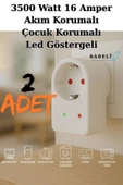 Rabelix Online Marketing 2 Adet Tekli Akım ve Çocuk Korumalı Priz Led Göstergeli 3500 Watt 16 Amper - 1