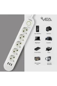 harry VEA 5'Lİ 1.5 METRE KABLOLU 3 USB'Lİ BEYAZ AKIM KORUMALI PRİZ BAKIR KABLO HARİCİ GÜÇ ANAHTARI thumbnail 1