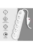 harry VEA 5'Lİ 1.5 METRE KABLOLU ANAHTARLI BEYAZ AKIM KORUMALI PRİZ BAKIR KABLO HARİCİ GÜÇ ANAHTARI thumbnail 2