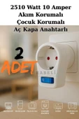 Rabelix Online Marketing 2 Adet Akım ve Çocuk Korumalı Tekli Priz 2510 Watt Anahtarlı Led Işıklı 10 Amper thumbnail 1