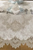 Kadife Lüks Masa Örtüsü Seti Dantelli Güpürlü 26 Parça Reina - 3