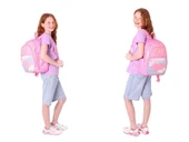 Kaukko Kids Kız Çocuk - Pembe Pullu Bulut Desenli - Okul Çanta Seti (Sırt Çantası+Beslenme Çantası+Kalemlik) - 4