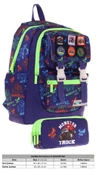 Kaukko Armalı Kamyon Desenli Okul Çantası + Kalemlik Seti (L5279+L8279) Erkek Çocuk - Lacivert Yeşil thumbnail 2
