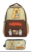 Capybara Erkek Çocuk İlkokul Sırt Çantası ve İki Gözlü Kalemlik Seti - Kahverengi/Bej - SETCPB5200C thumbnail 2
