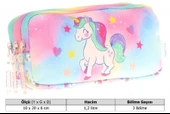 Kaukko Kids Çok Renkli, Unicorn, Kız Çocuk Üç Gözlü Okul Kalem Çantası - L8243 thumbnail 3