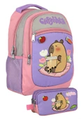 Capybara Kız Çocuk İlkokul Sırt Çantası ve İki Gözlü Kalemlik Seti - Mor - Pembe - SETCPB5233C thumbnail 1