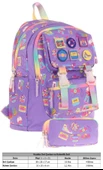 Kaukko Armalı Hobi Desenli Okul Çantası + Kalemlik Seti (L5238+L8238) Kız Çocuk - Mor - 2