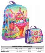 Kaukko Dondurma Baskılı Kız Çocuk Okul Çantası ve Thermo Beslenme Çantası Seti - Kırmızı Mavi (L5251+L7251) thumbnail 2