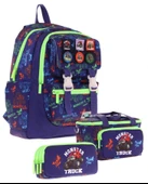 Kaukko Kids Armalı Kamyon Desenli Erkek Çocuk Üçlü İlkokul Okul Çantası Seti - Lacivert Yeşil thumbnail 1