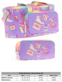 Kaukko (L7238+L8238) Beslenme Çantası (Isı Yalıtımlı) ve Kalem Çantası (Üç Bölme) Seti - Kız Çocuk - Mor Hobi Baskılı thumbnail 2