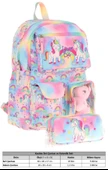 Kaukko Kız Çocuk Beş Bölmeli Okul Çantası ve Üç Bölmeli Kalemlik Seti - Peluş Unicornlu - Pembe thumbnail 2