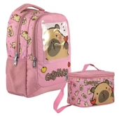 Capybara Kız Çocuk Okul Sırt Çantası ve Beslenme Çantası Seti - Pembe - SETCPB5212B thumbnail 1