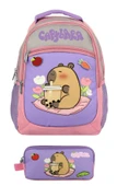 Capybara Kız Çocuk İlkokul Sırt Çantası ve İki Gözlü Kalemlik Seti - Mor - Pembe - SETCPB5233C thumbnail 2