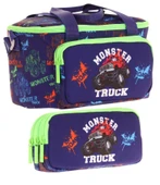 Kaukko (L7279+L8279) Beslenme Çantası (Isı Yalıtımlı) ve Kalem Çantası (Üç Bölme) Seti - Erkek Çocuk - Yeşil Lacivert Monster Truck thumbnail 1