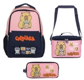 Capybara (Kız Çocuk - Lacivert - Pembe) İlkokul Üçlü Çanta Seti - SETCPB5203A thumbnail 2