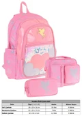Kaukko Kids Kız Çocuk - Pembe Pullu Bulut Desenli - Okul Çanta Seti (Sırt Çantası+Beslenme Çantası+Kalemlik) - 2