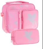 Kaukko Kids Kız Çocuk Pembe Bulut Desenli Üç Bölmeli Thermo Beslenme Çantası ve Kalemlik Seti (L7218+L8218) thumbnail 1