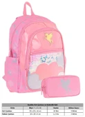 Kaukko Kids Kız Çocuk Okul Çantası ve Üç Bölmeli Kalemlik Seti (Pembe - Pullu Bulut ) - (L5218+L8218) thumbnail 2