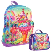 Kaukko Dondurma Baskılı Kız Çocuk Okul Çantası ve Thermo Beslenme Çantası Seti - Kırmızı Mavi (L5251+L7251) thumbnail 1