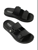 Enova Erkek Suni Deri Ortopedik Taban Çift Cırtlı Ayarlanabilen Dikişli Şık İçeri Dışarı Terliği BNT129 thumbnail 5