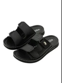 Enova Erkek Suni Deri Ortopedik Taban Çift Cırtlı Ayarlanabilen Dikişli Şık İçeri Dışarı Terliği BNT129 thumbnail 7