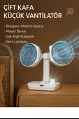 QASUL Şarjlı Çift Fanlı Vantilatör / Masaüstü Ayarlanabilir Fan / Salınım Özellikli ve LED Işıklı - 4
