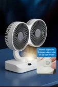 QASUL Şarjlı Çift Fanlı Vantilatör / Masaüstü Ayarlanabilir Fan / Salınım Özellikli ve LED Işıklı - 5