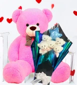 Premium 90 cm Peluş Ayı ve Yıldız Balonlu, Hologramlı Sunumda Beyaz Peluş Ayıcık Buketi thumbnail 11