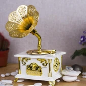 Gramofon Müzik Kutusu Beyaz 13x26cm thumbnail 2