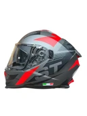 Sway 865 Full Face Güneş Gözlüklü Kapalı Motosiklet Kaskı M Beden Titanium Gri Kırmızı - 1