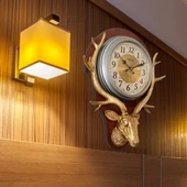 Duvar Saati Geyik Temalı Büyük Polyester Saat No.2 45 x 60 cm thumbnail 3