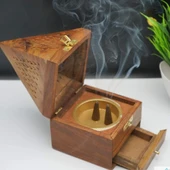 Konik Tütsü Yakma Kutusu Ahşap Piramit 16cm thumbnail 5