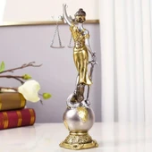 Themis Adalet Terazisi Heykeli ve Dünya Biblo Gümüş 24cm thumbnail 2
