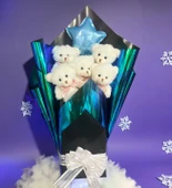 Premium Yıldız Balonlu, Hologramlı Sunumda Beyaz Peluş Ayıcık Buketi thumbnail 2