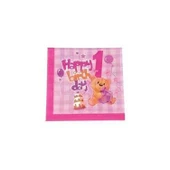 Kağıt Peçete 1 Yaş Happy Birthday Ayıcıklı (20 Adet)  Pembe - 1