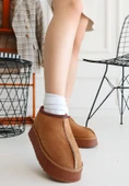 Pabucmarketi Taba Süet Yüksek Taban Kadın Düz Bot thumbnail 3