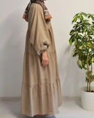 Kadın Modal Tesettür Elbise –Kahverengi– Rahat Kalıp – 135 cm Boy – 1-2 Beden - 11