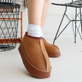Pabucmarketi Taba Süet Yüksek Taban Kadın Düz Bot thumbnail 4