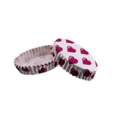 Cupcake Kalıbı Pet Kapsül Oval Beyaza Fuşya Kalpli Kek Kalıbı (100 Adet) - 1