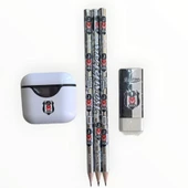 Beşiktaş Lisanslı Kurşun Kalem Seti (3 Adet Kurşun Kalem, Silgi, Beyaz Kalemtraş) - 1