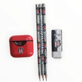 Beşiktaş Lisanslı Kurşun Kalem Seti (3 Adet Kurşun Kalem, Silgi, Kırmızı Kalemtraş) - 1